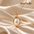 Novebello™ Pearl Oval Pendant Necklace in Gold Tone