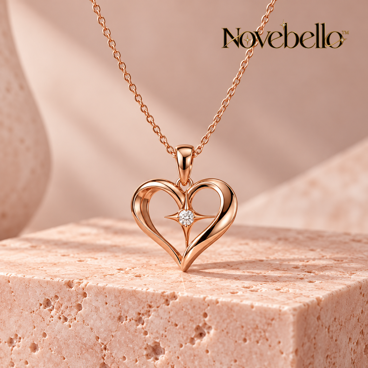 Novebello™ Rose Gold Heart Crystal Pendant Necklace