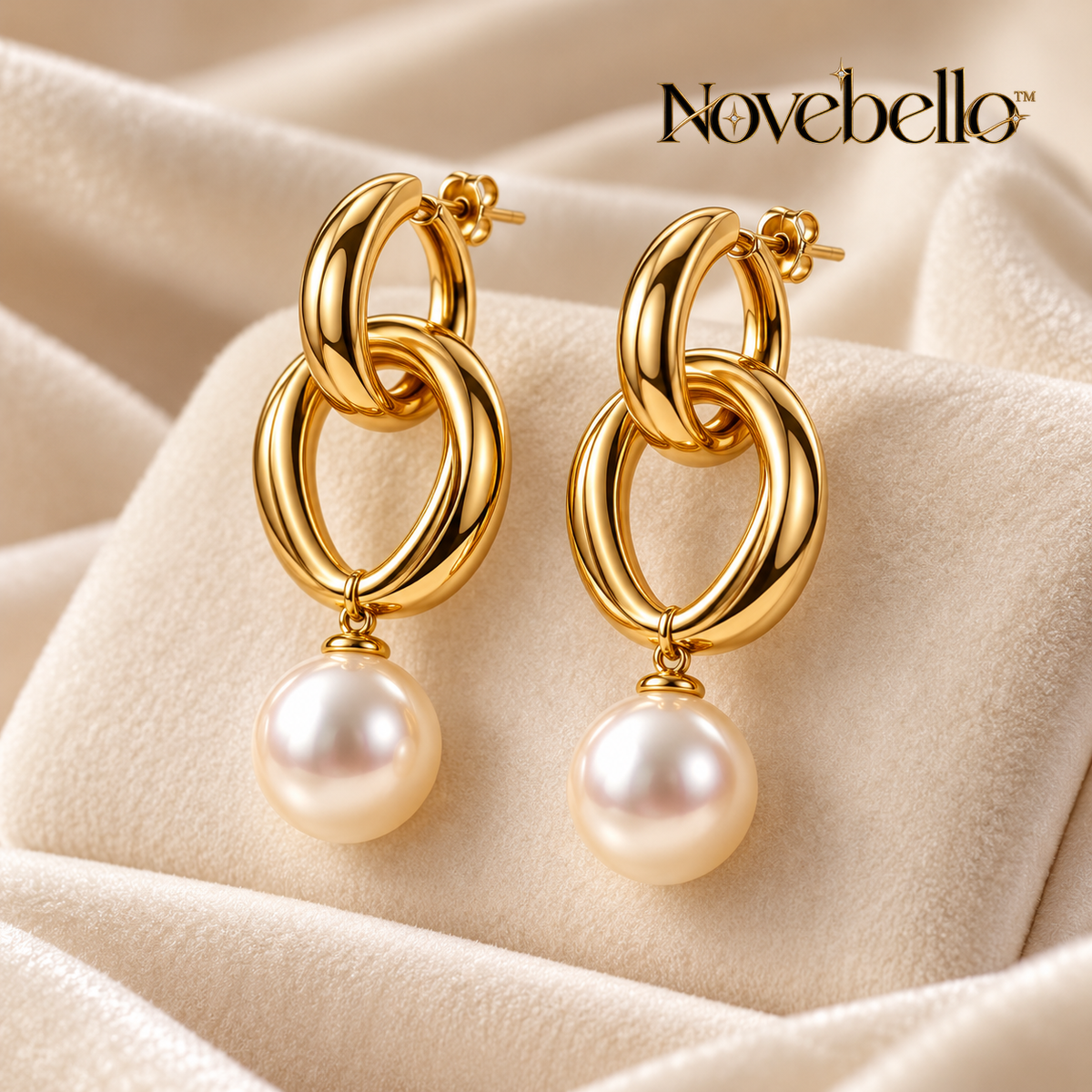 Novebello™ Gold Knot Pearl Drop Earrings