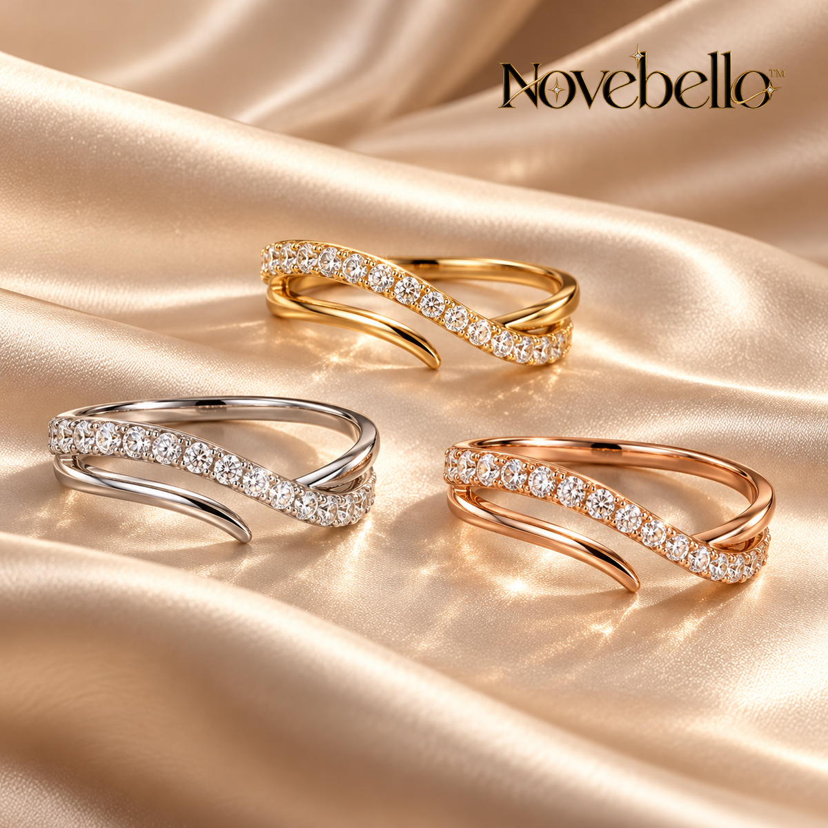 Novebello™ Mixed Metal Crystal Ring Set