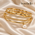 Novebello™ Gold Layered Pearl Bracelet Stack
