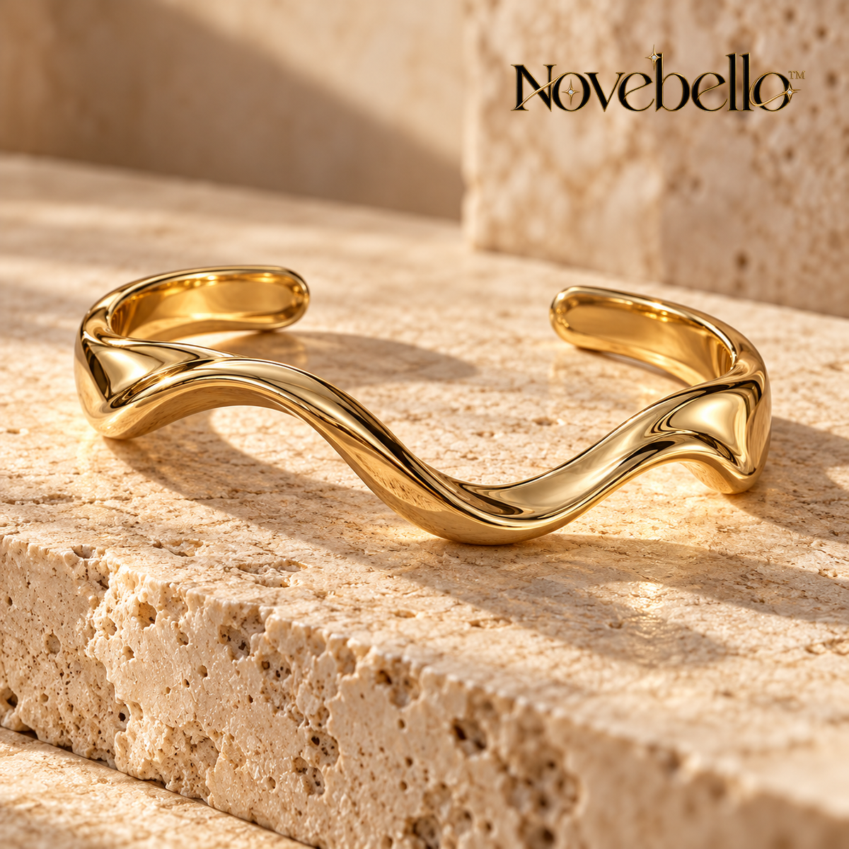 Novebello™ Gold Sculptural Wave Cuff Bracelet
