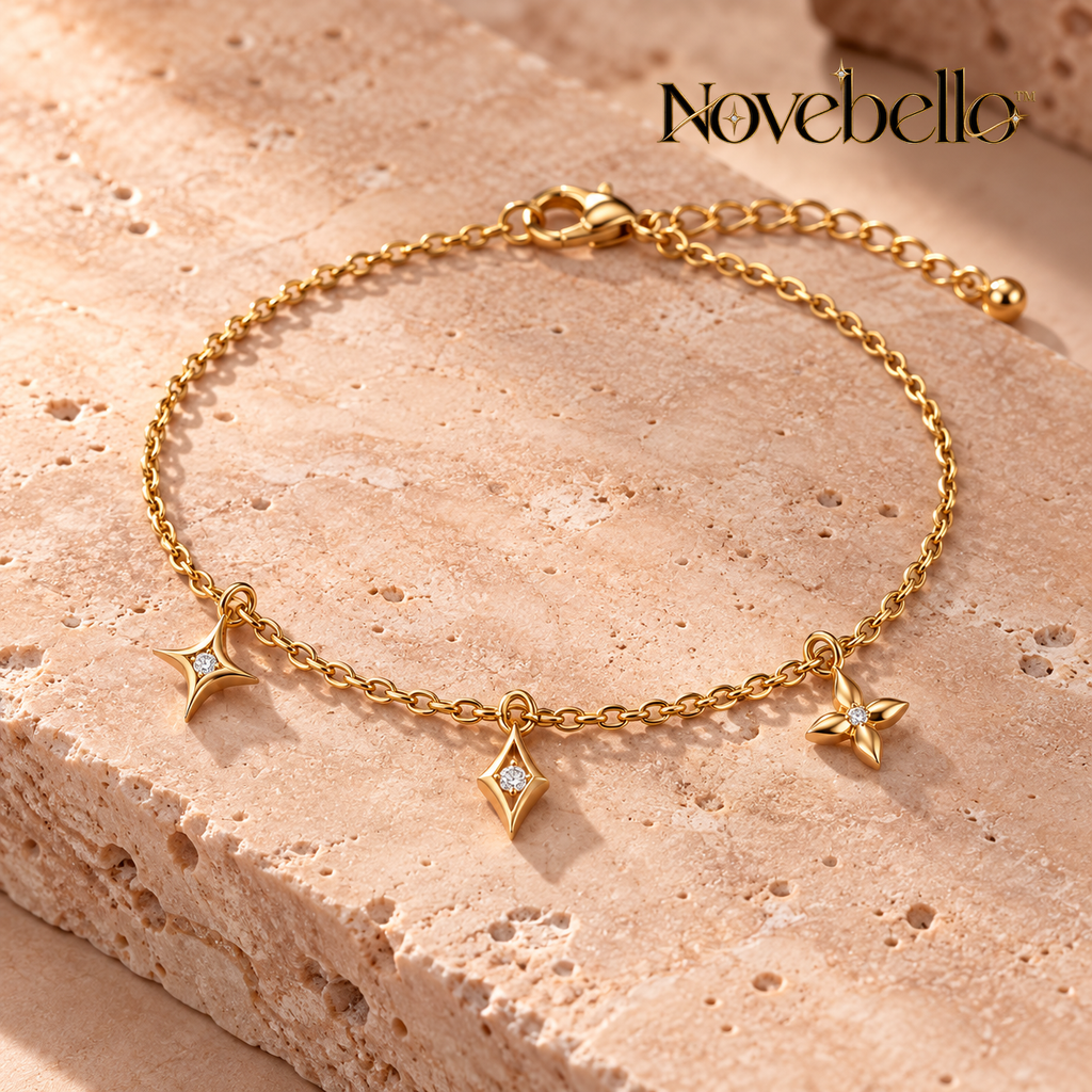 Novebello™ Gold Charm Station Bracelet with Star Details