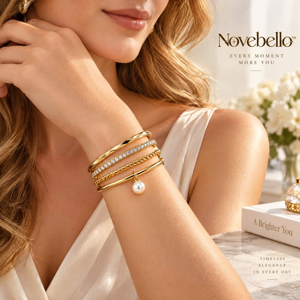 Novebello™ Gold Layered Pearl Bracelet Stack