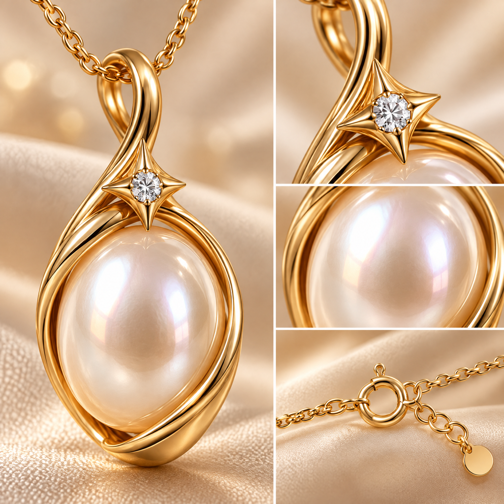 Novebello™ Pearl Oval Pendant Necklace in Gold Tone