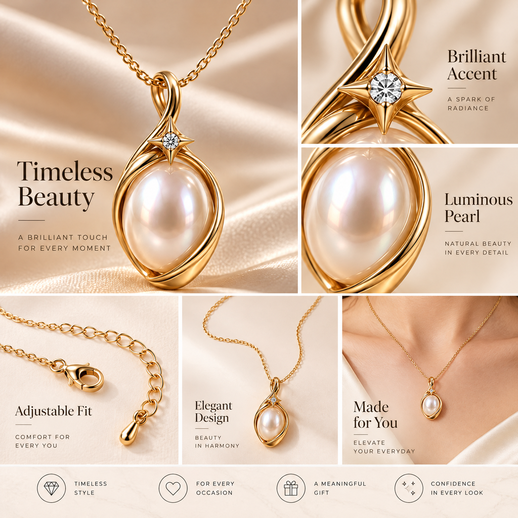 Novebello™ Pearl Oval Pendant Necklace in Gold Tone