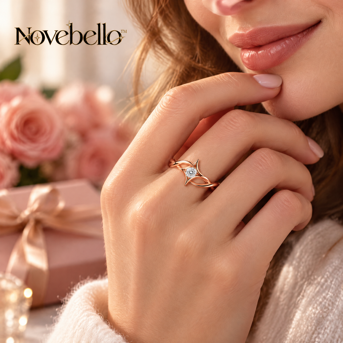 Novebello™ Rose Gold Star Crystal Statement Ring