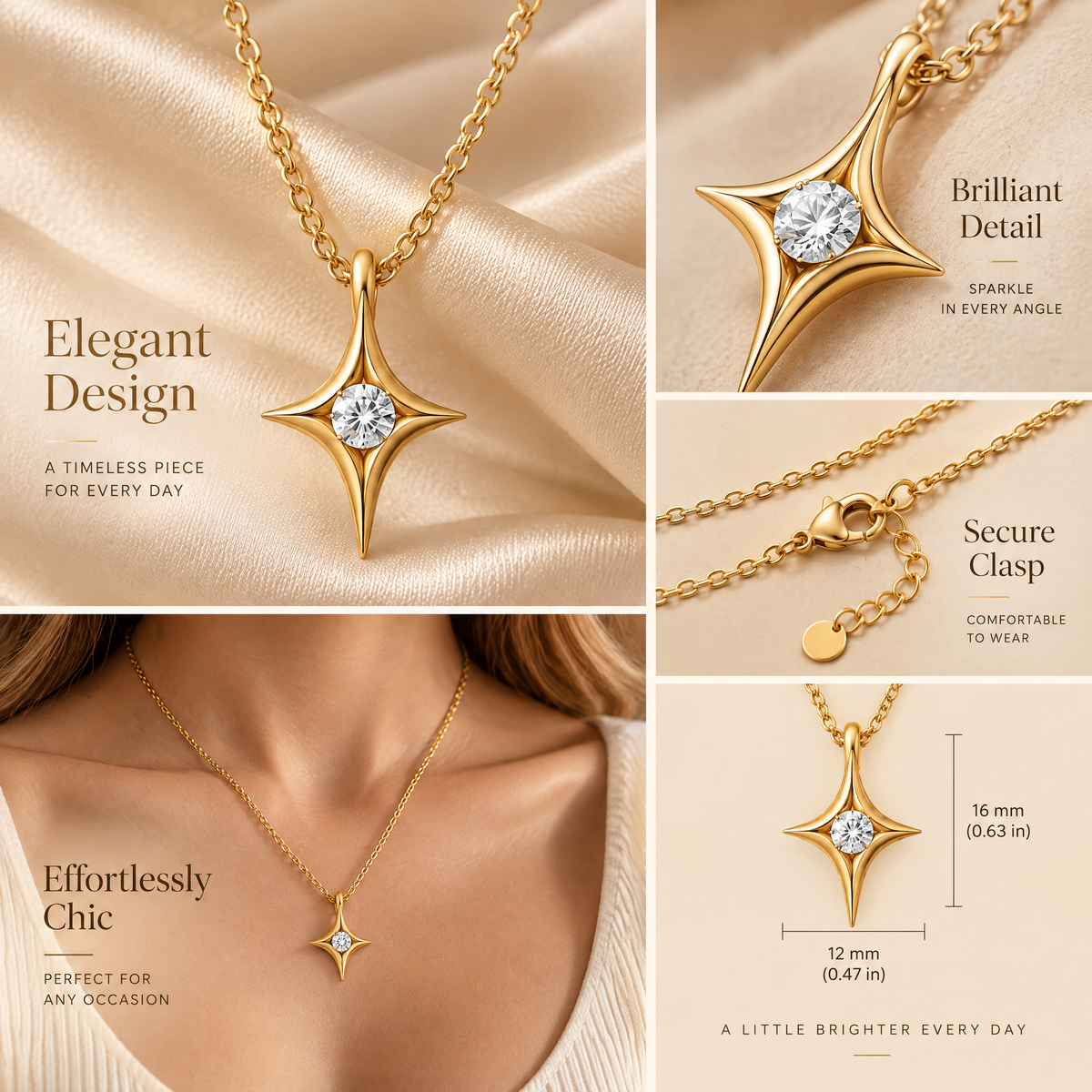 Novebello™ Gold Starburst Crystal Pendant Necklace
