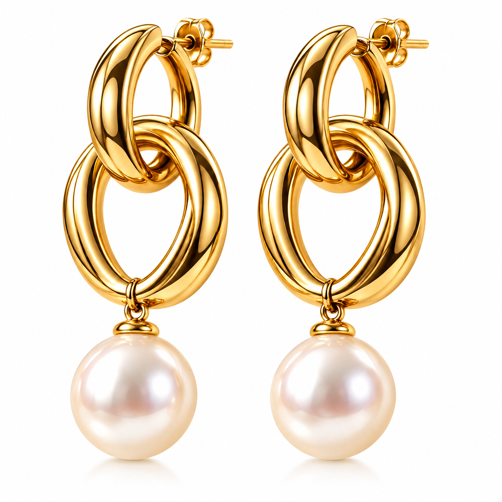 Novebello™ Gold Knot Pearl Drop Earrings