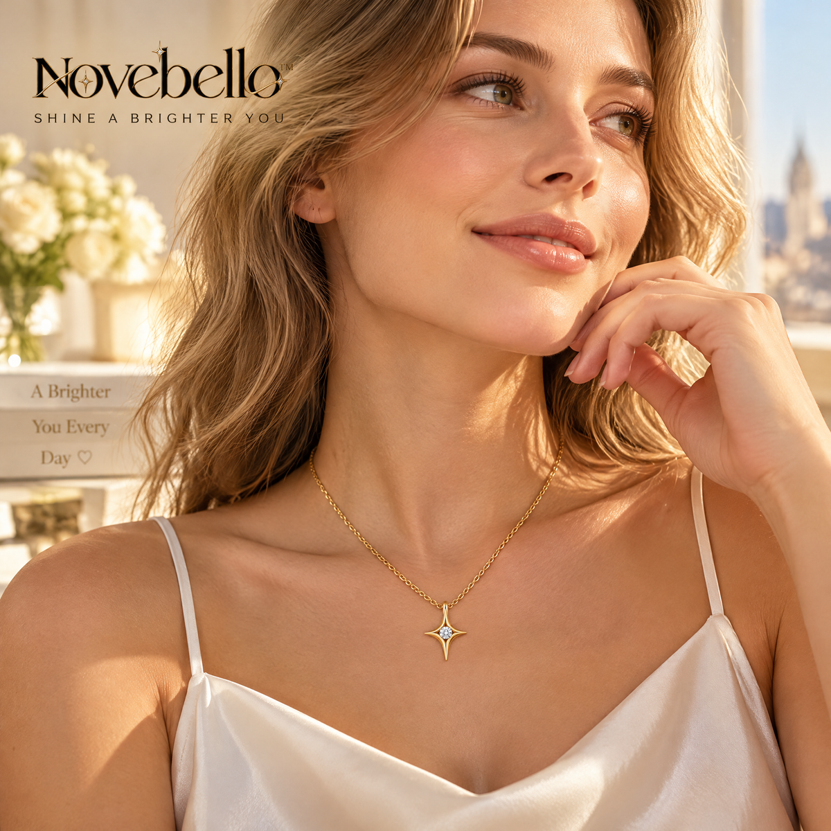 Novebello™ Gold Starburst Crystal Pendant Necklace