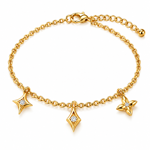 Novebello™ Gold Charm Station Bracelet with Star Details