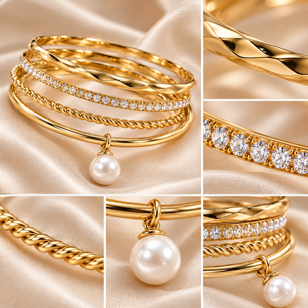 Novebello™ Gold Layered Pearl Bracelet Stack