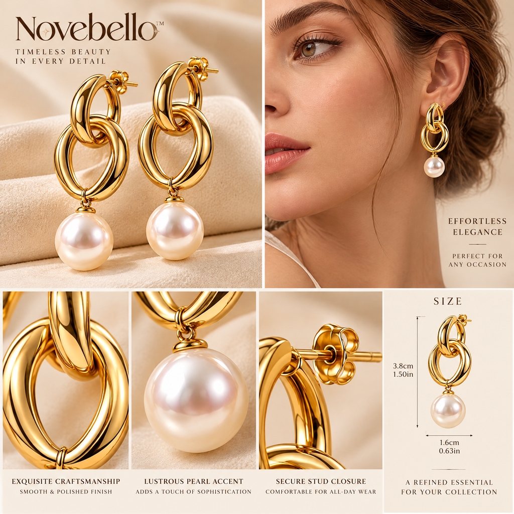 Novebello™ Gold Knot Pearl Drop Earrings