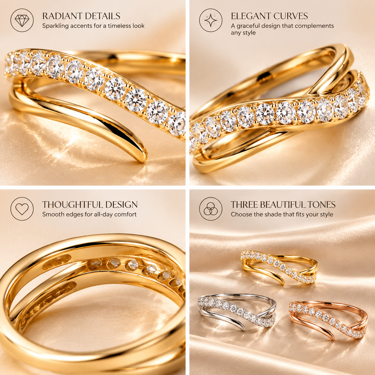 Novebello™ Mixed Metal Crystal Ring Set