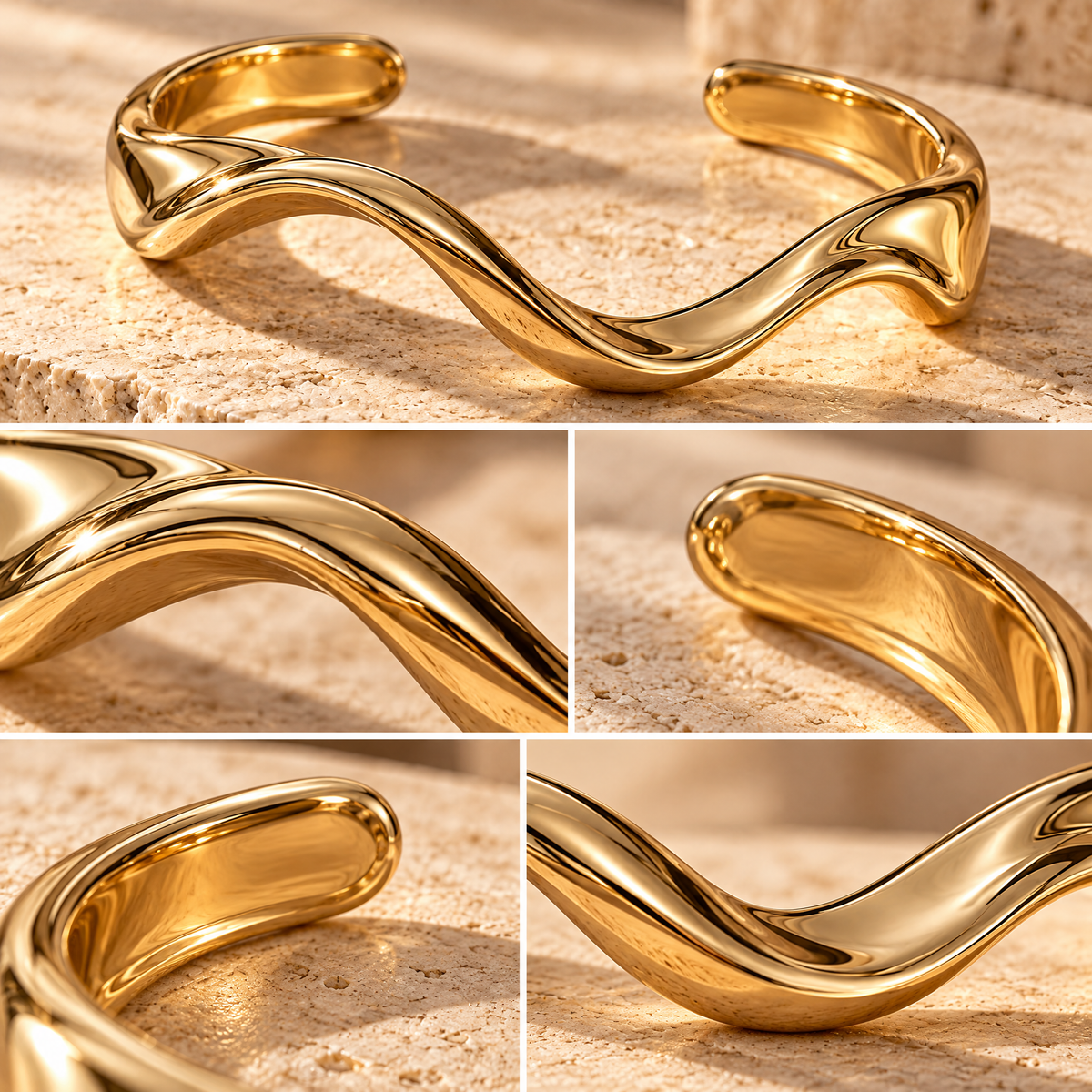 Novebello™ Gold Sculptural Wave Cuff Bracelet