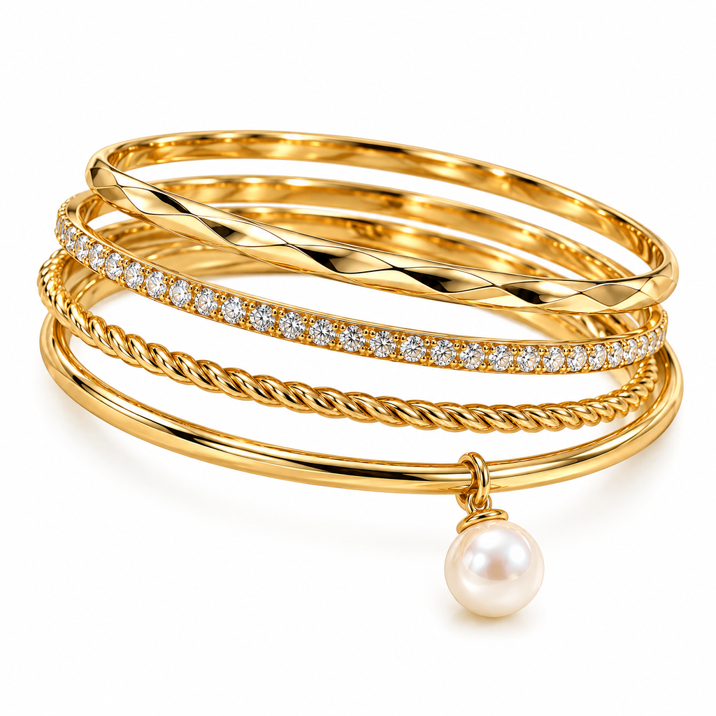 Novebello™ Gold Layered Pearl Bracelet Stack