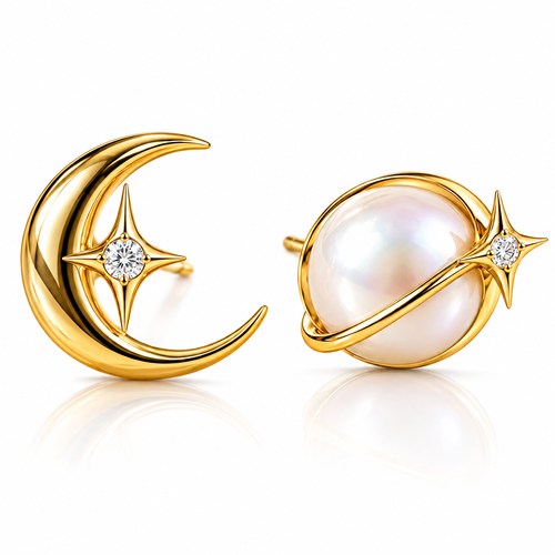 Novebello™ Gold Celestial Moon Stud Earrings
