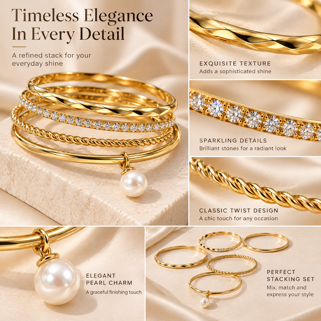 Novebello™ Gold Layered Pearl Bracelet Stack