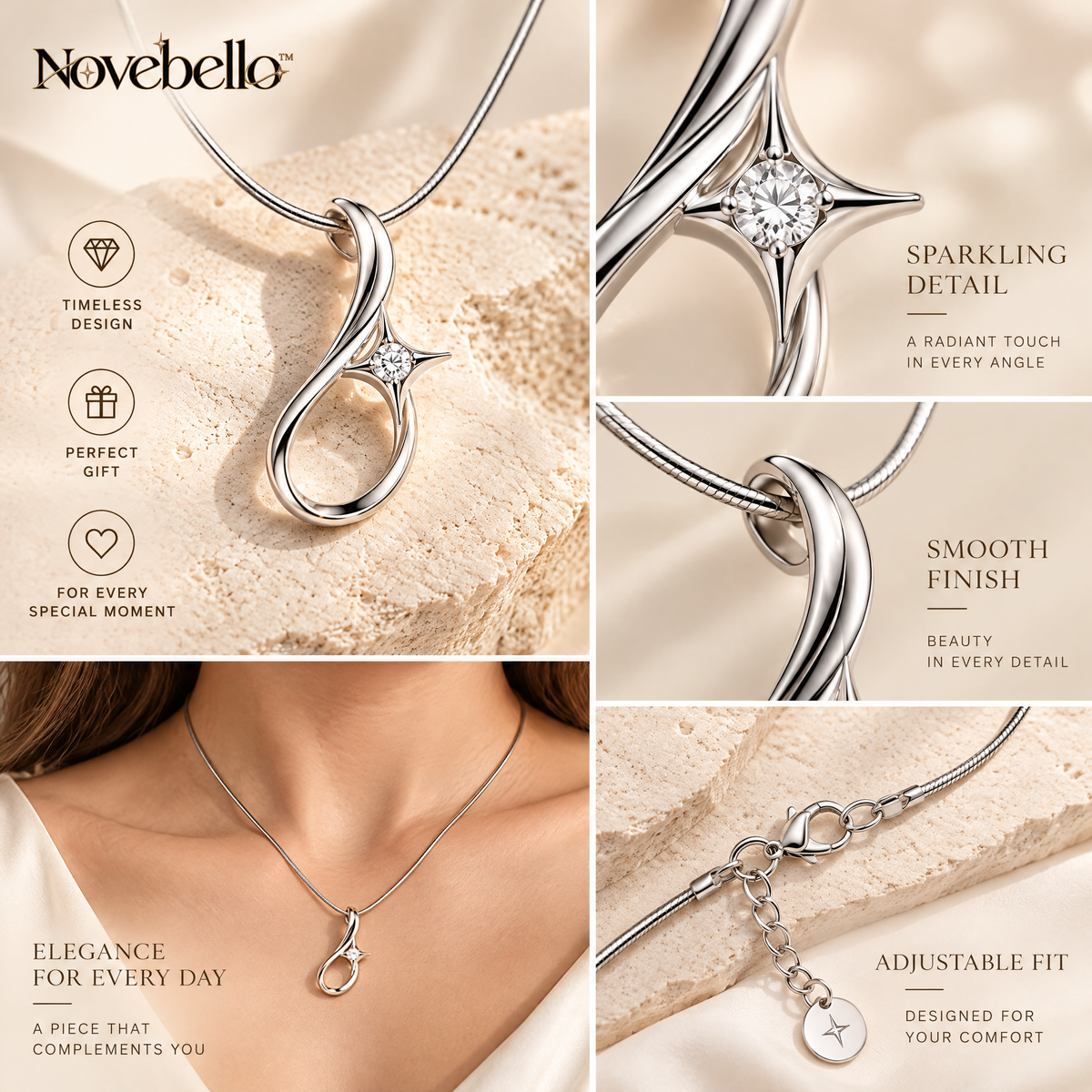 Novebello™ Silver Teardrop Crystal Pendant Necklace