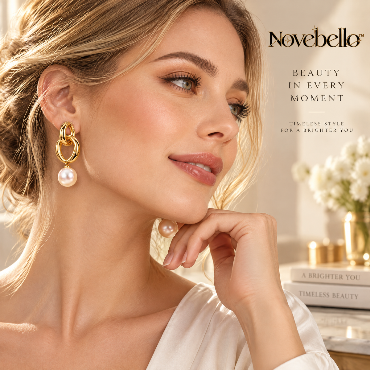 Novebello™ Gold Knot Pearl Drop Earrings