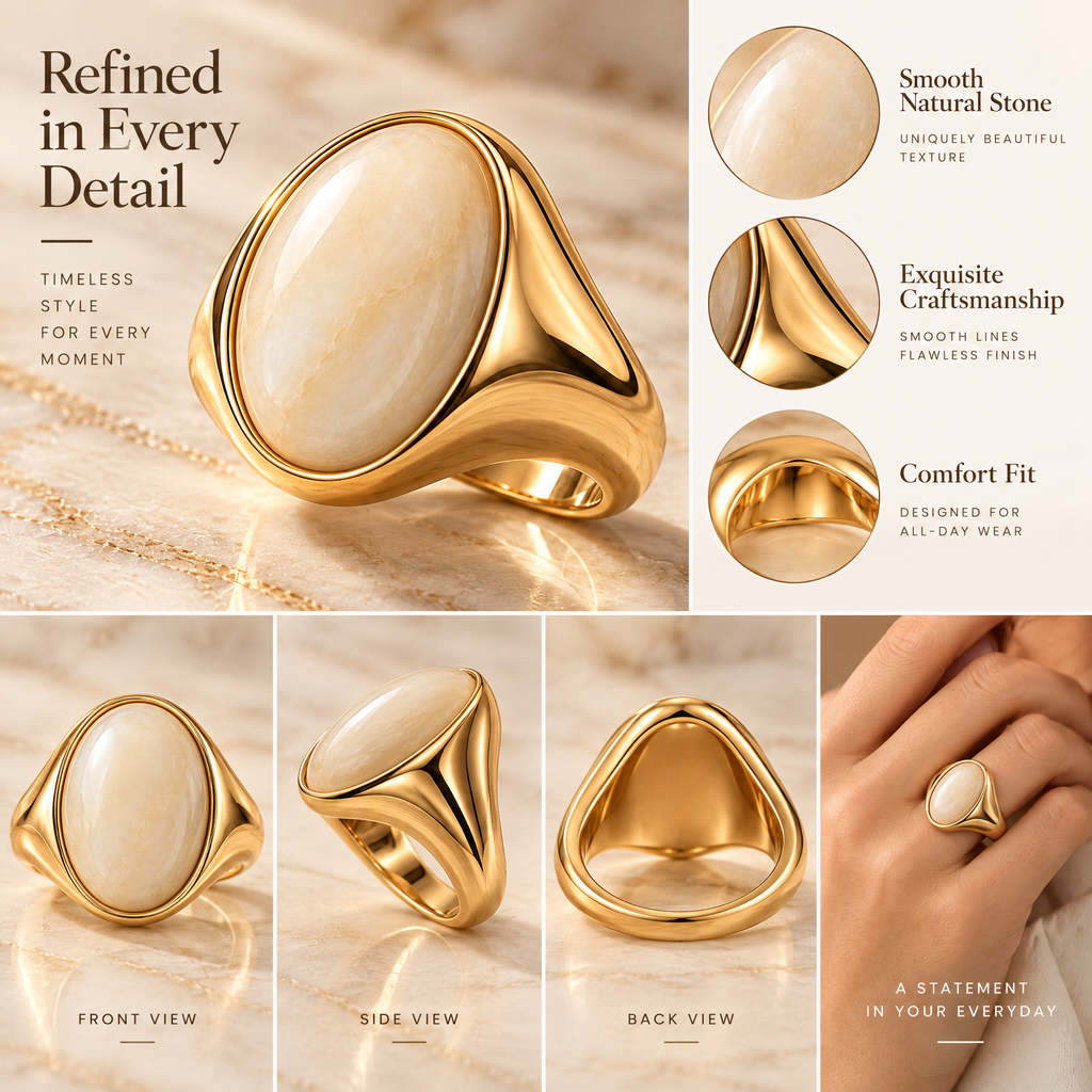Novebello™ Gold Oval Stone Statement Signet Ring