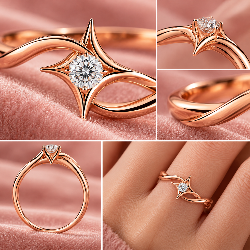 Novebello™ Rose Gold Star Crystal Statement Ring