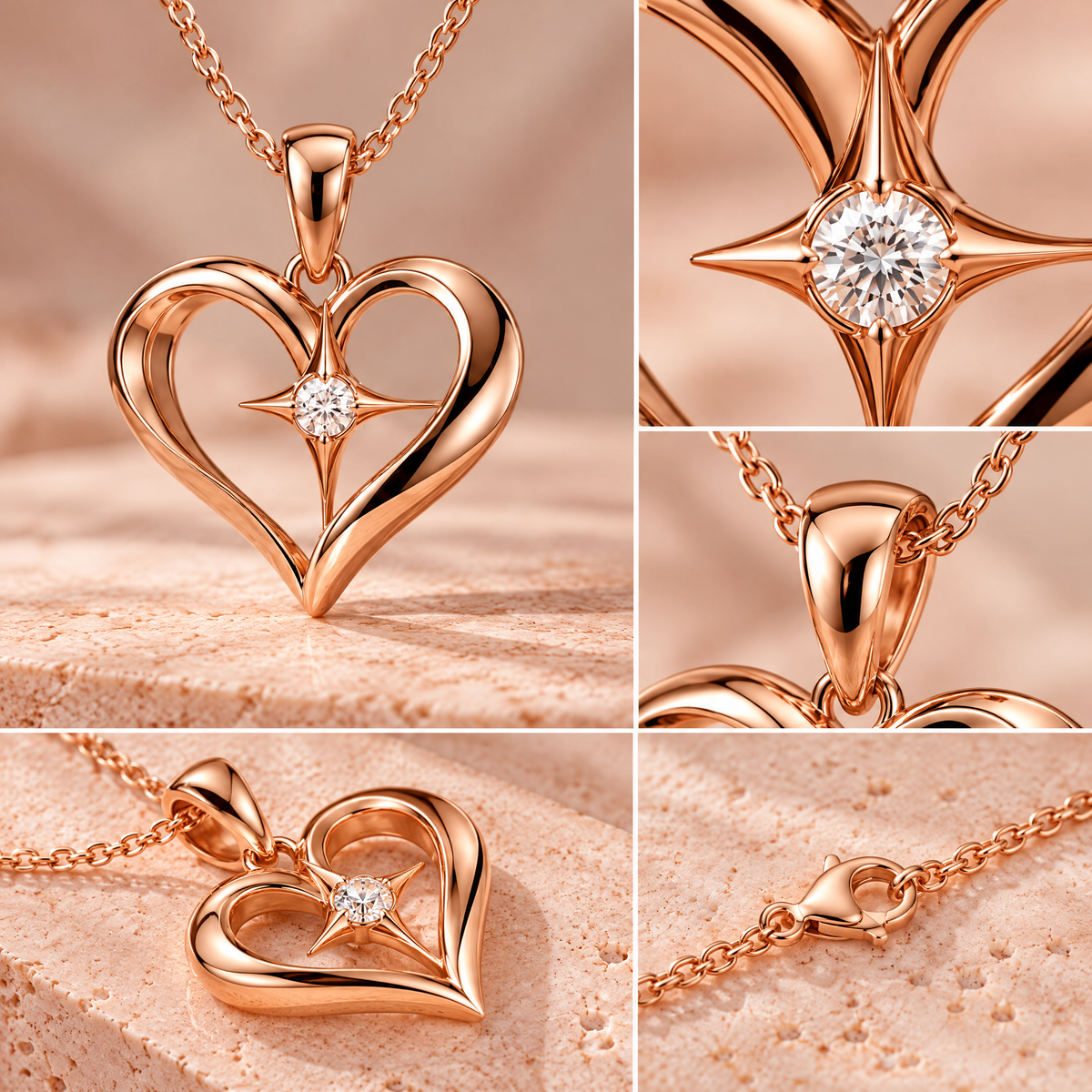Novebello™ Rose Gold Heart Crystal Pendant Necklace