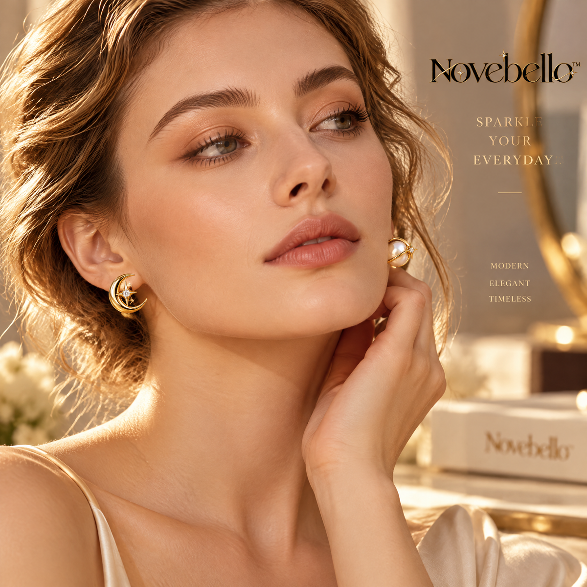 Novebello™ Gold Celestial Moon Stud Earrings